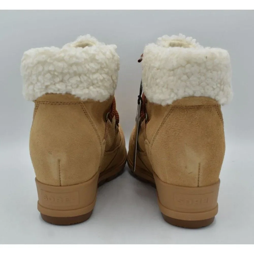 Sorel‎ Womens Size 9.5 Evie Cozy Lace-Up Wedge Tawny Buff Suede Waterproof Boots